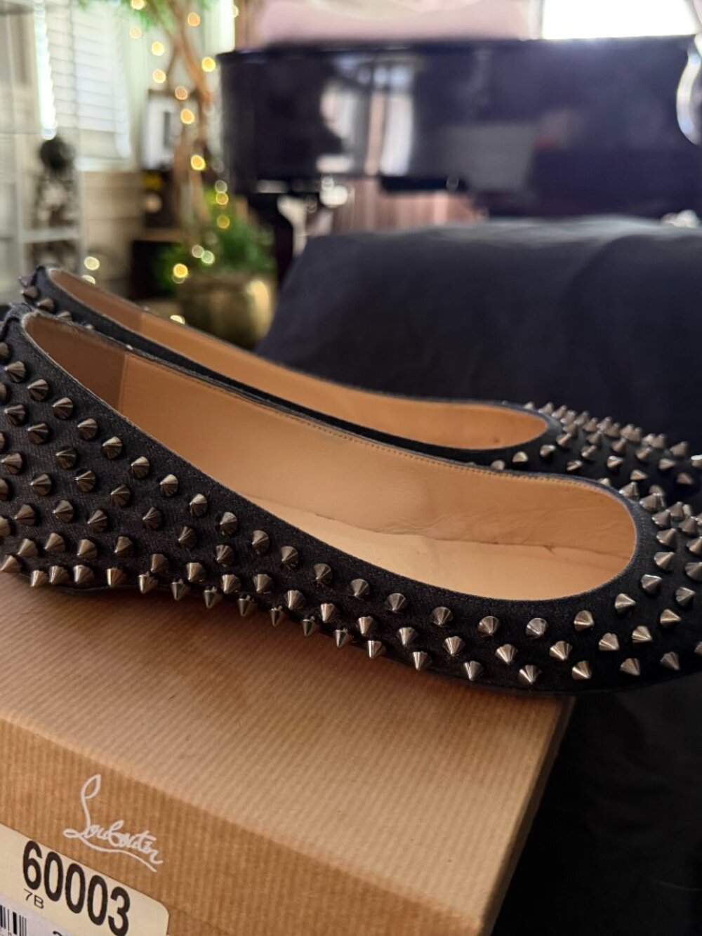 Christian Louboutin Pigalle Spikes Flats Black Anthracite Silver Studded Size 37 - Picture 6 of 9